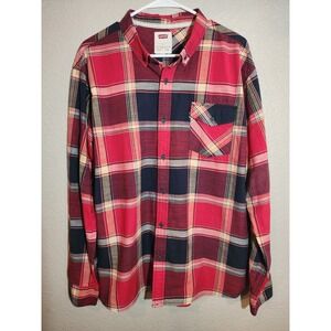 Levi's Men's Long Sleeve Plaid Red Button Down Size XL Cotton Blend